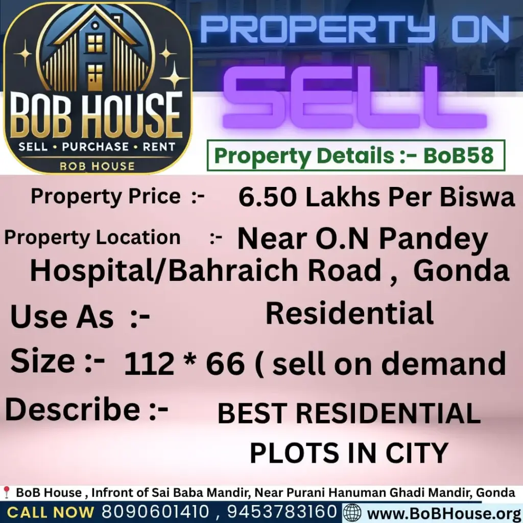 BoB58 , RESIDENTIAL PLOTS ON SELL NEAR O.N PANDEY HOSPITAL/BAHRAICH ROAD , GONDA