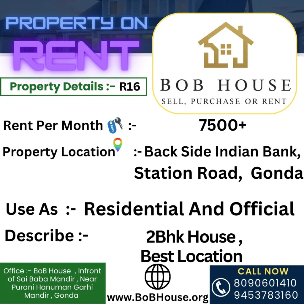 BoB16 , 2Bhk House on rent , Backside Indian Bank , Station Road Gonda