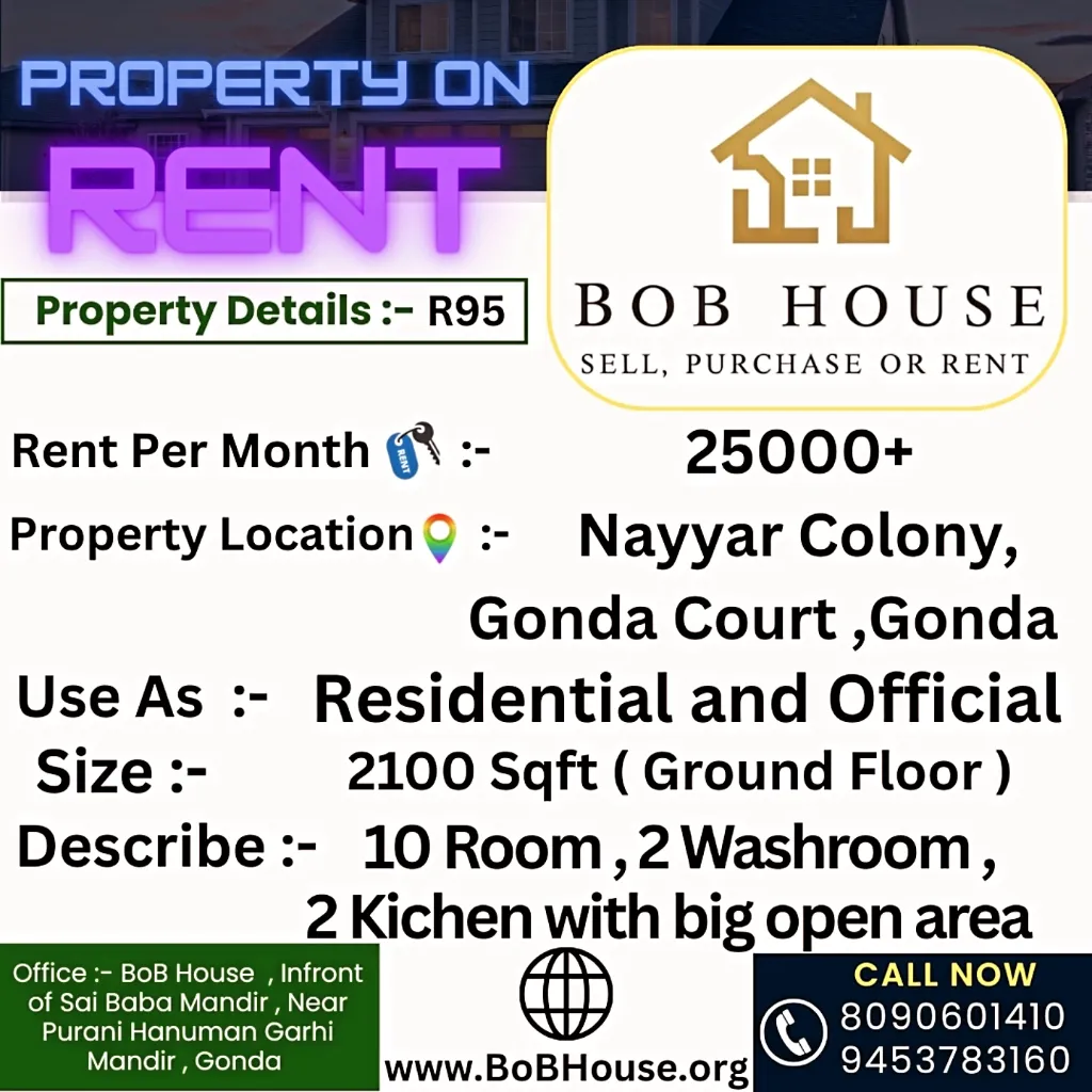BoB95 , 2100 Sqft House On Rent , Near Gonda Court , Nayyar Colony, Gonda