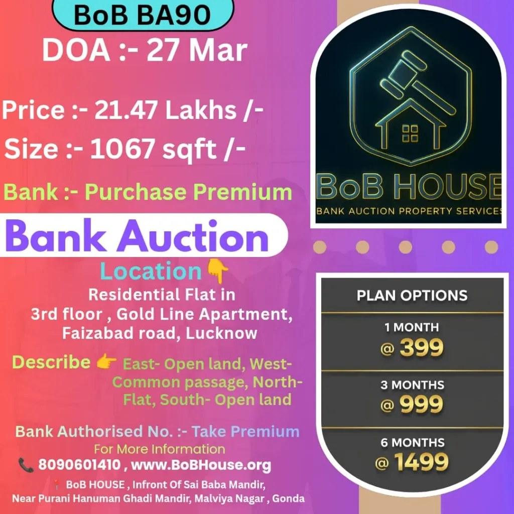 BoB BA90 , 1067 SQFT , GOLD LINE APARTMENT , FAIZABAD ROAD , LUCKNOW