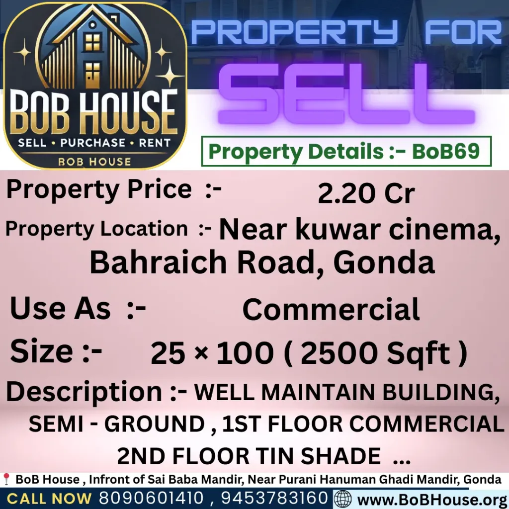 BoB69 , 2500 Sqft Commercial Building On Sell , Near Kuwar cinema hall , BAHRAICH Road , Gonda