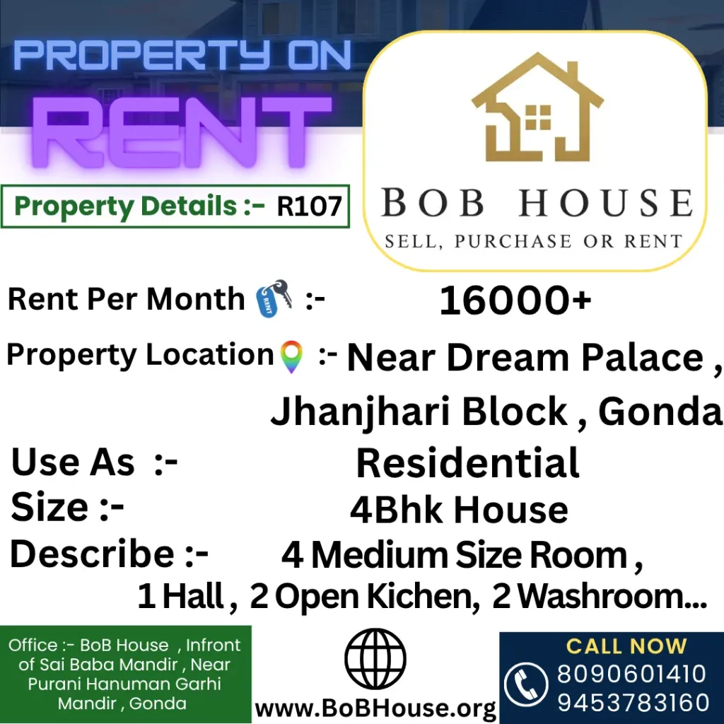 R107 , 4Bhk House On Rent , Near Dream Palace, Jhanjhari Block, Gonda