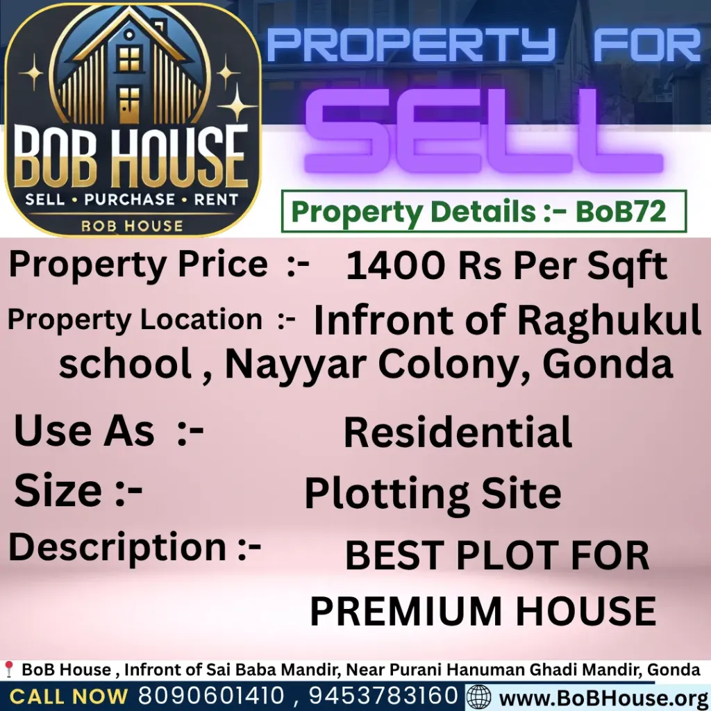 BoB72 , Residential Plot Available on Sell , Near Sri Raghukul Vidhiya Peeth , Gonda