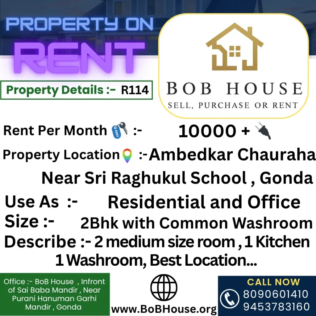 R114 , 2Bhk On Rent , Near Sri Raghukul School , Ambedkar Chauraha, Gonda