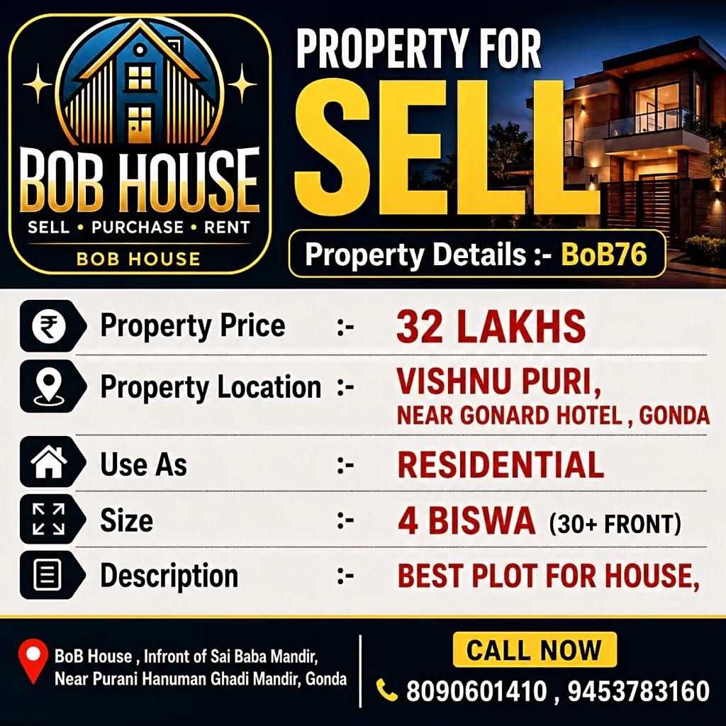 BoB76 , 4 Biswa Plot For sell , Near Vishnu Puri Colony , Near Gonard Hotel , Gonda