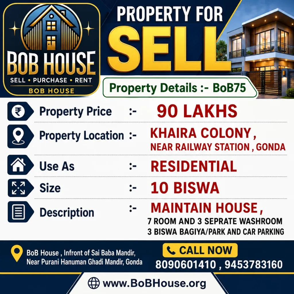 BoB75 , 4350 Sqft Construction House For Sell , Khaira Colony ,  Near Gonda Railway station, Gonda
