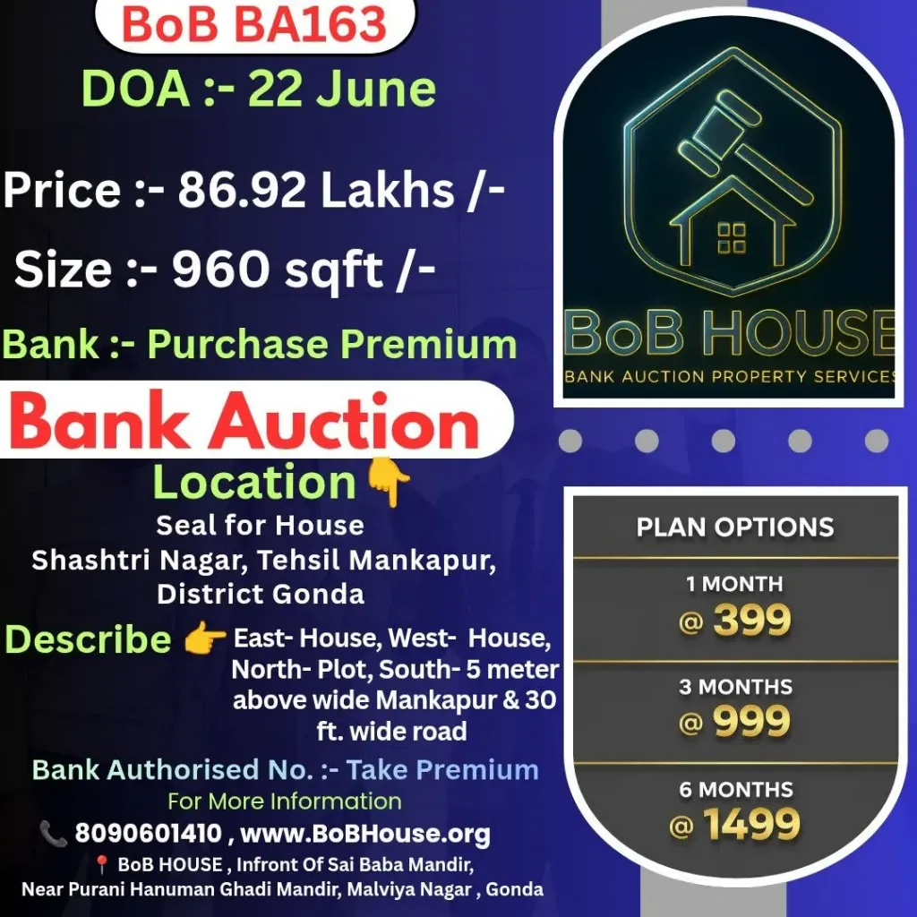BOB BA163 , 960 SQFT , SHASHTRI NAGAR , MANKAPUR GONDA