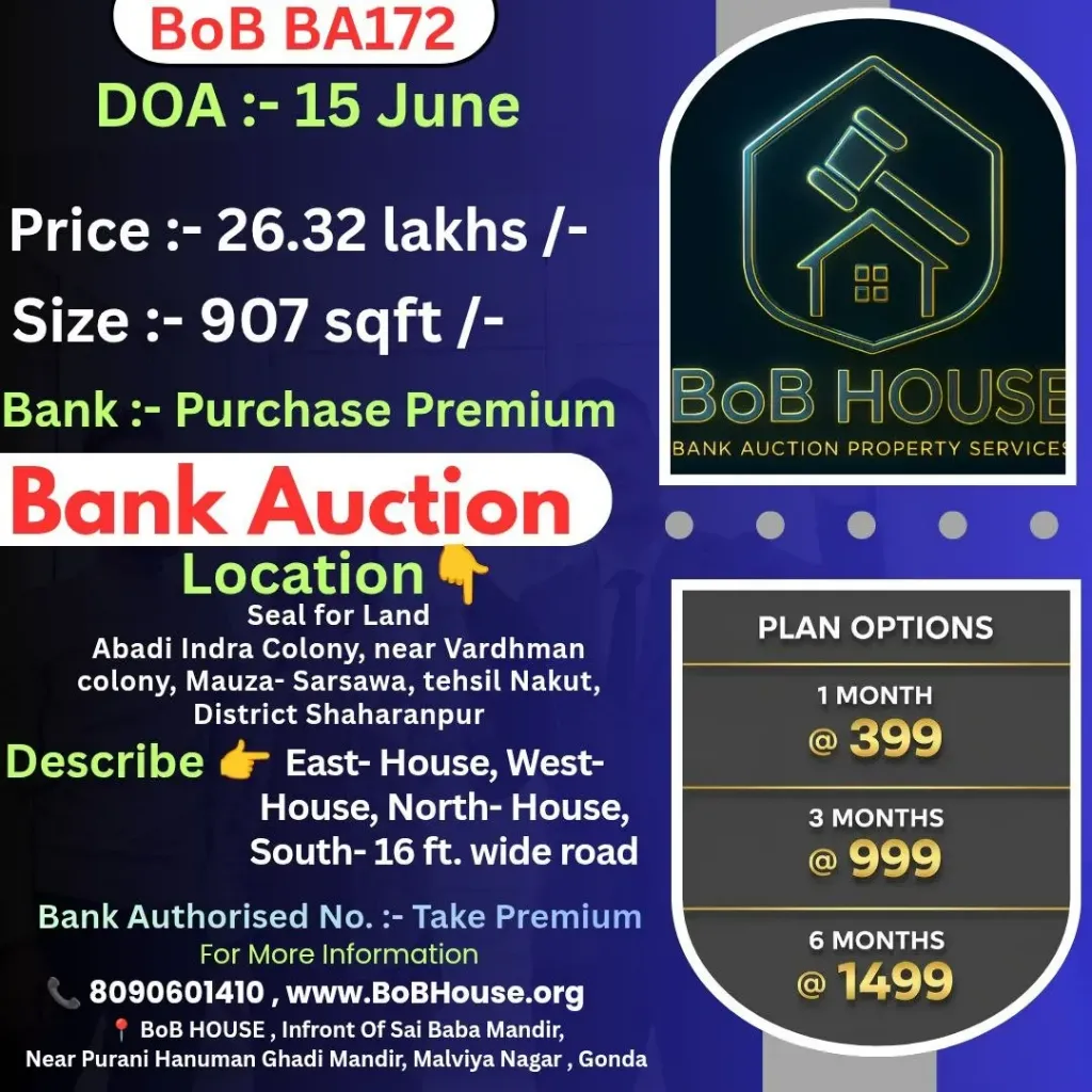 BOB BA172 , 907 SQFT , ABADI INDRA COLONY , SAHARANPUR , LUCKNOW