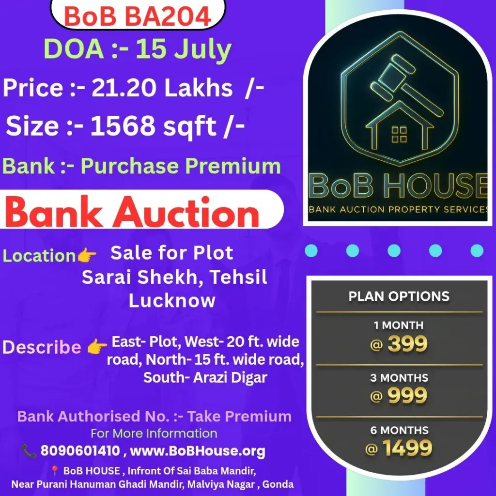 BoB BA204 , 1568 SQFT , SARAI SHEKH , LUCKNOW
