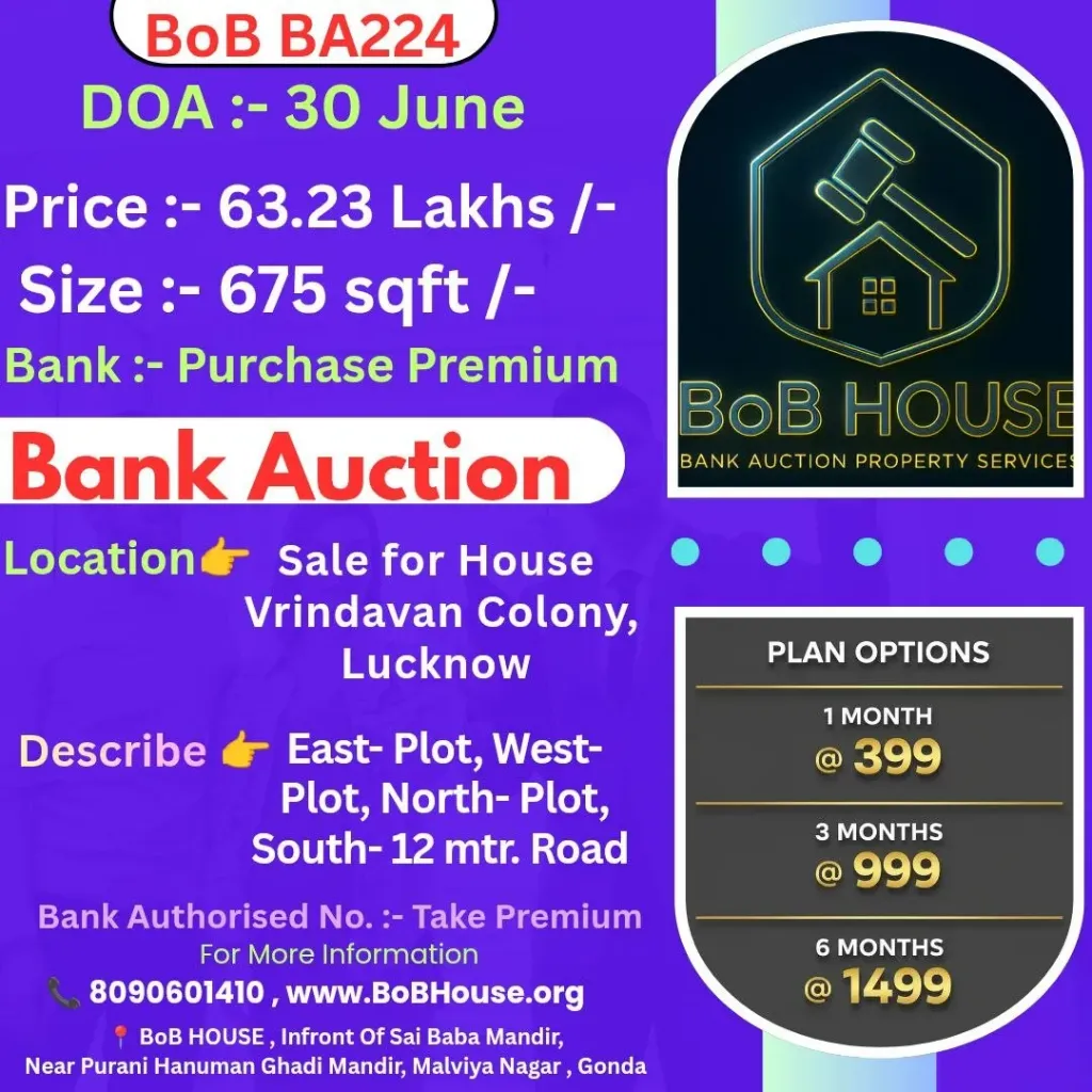 BoB BA224 , 675 SQFT , VRINDAVAN COLONY , LUCKNOW