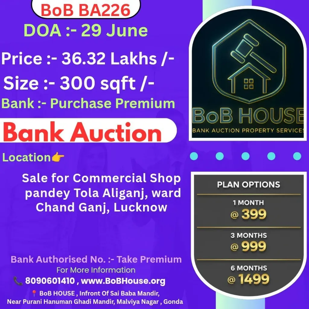 BoB BA226 , 300 SQFT , PANDEY TOLA ALIGANJ , LUCKNOW