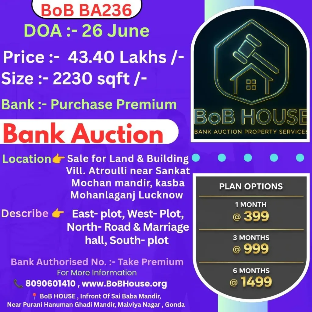 BoB BA236 , 2230 SQFT , ATROULLI NEAR SANKAT MOCHAN MANDIR MANDIR , LUCKNOW