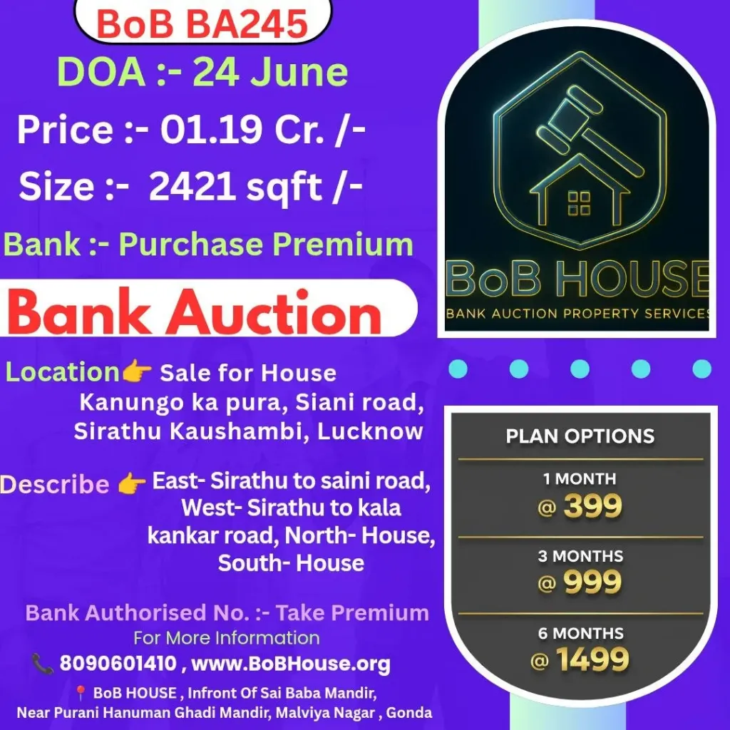 BoB BA245 , 2421 SQFT , KANUNGO KA PURA , SIANI ROAD , LUCKNOW
