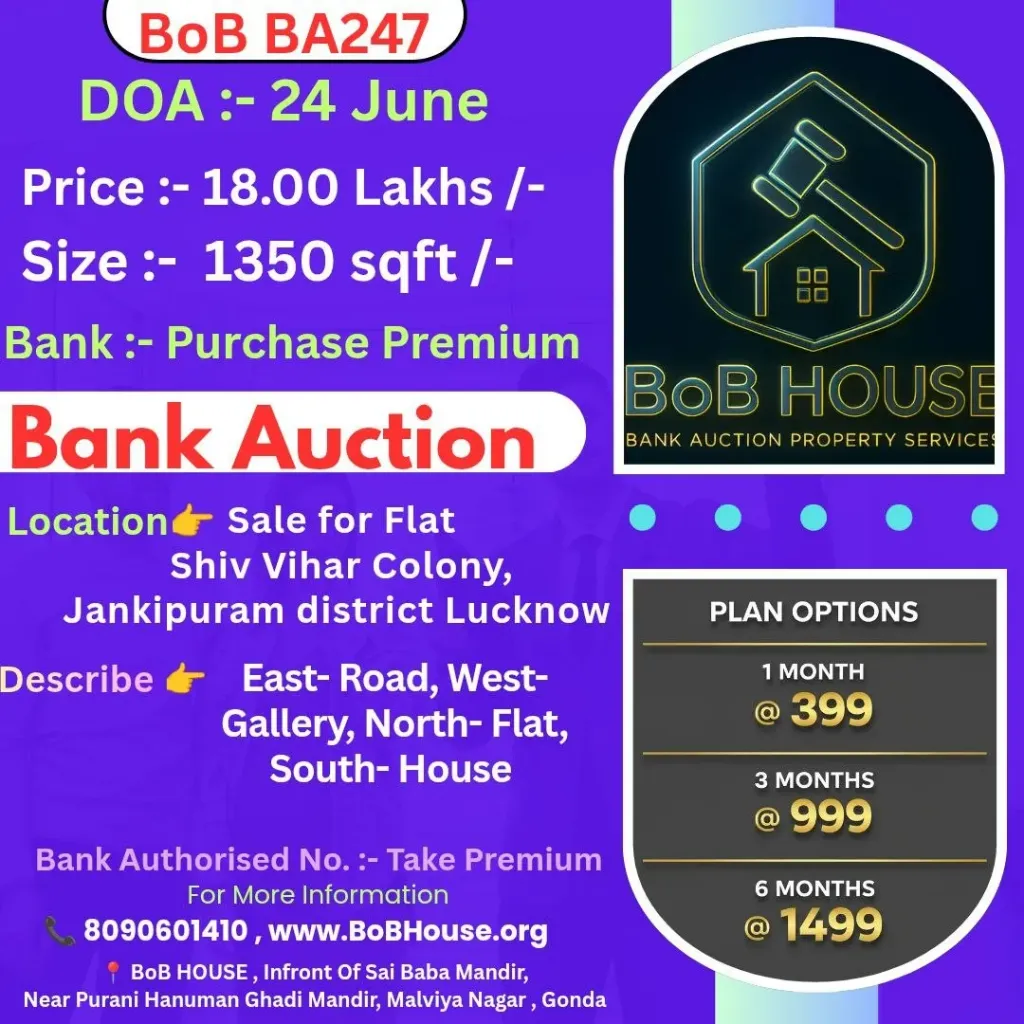 BoB BA247 , 1350 SQFT , SHIV BIHAR COLONY JANKIPURAM , LUCKNOW