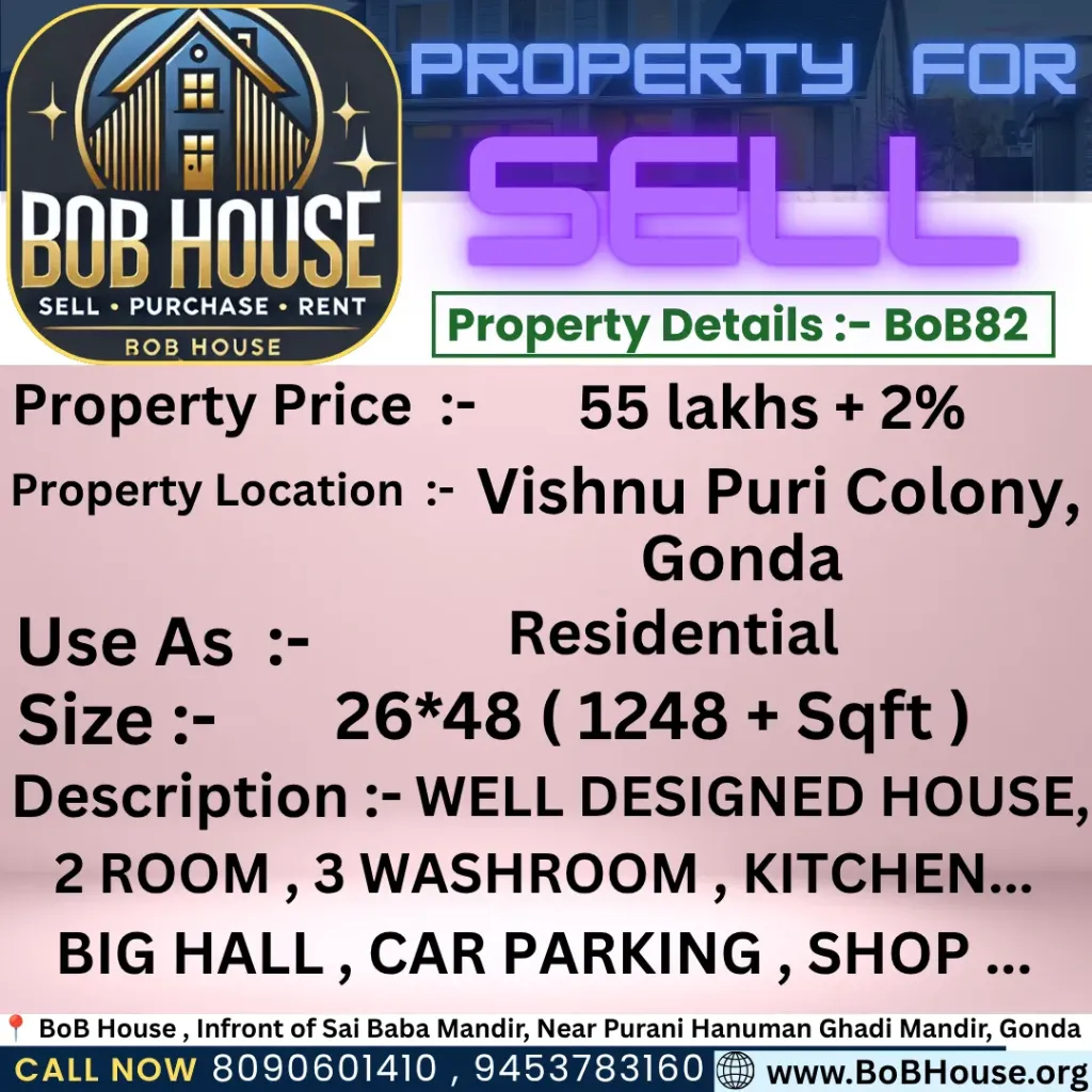 BoB82 , 2Bhk house On Sell , Vishnupuri colony , Gonda