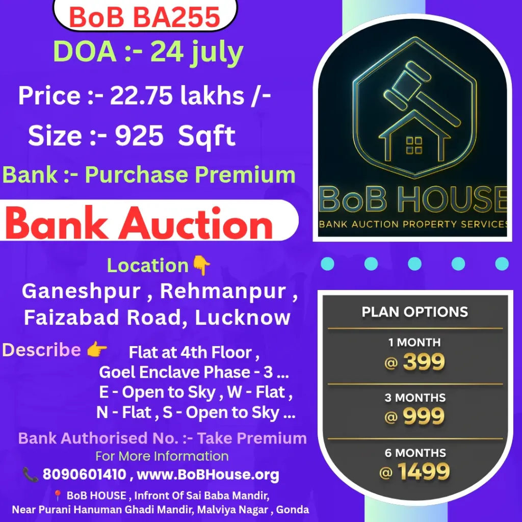 BoB BA255 , 925 Sqft flat at 4th floor , Goel Enclave Phase 3 , Lucknow 