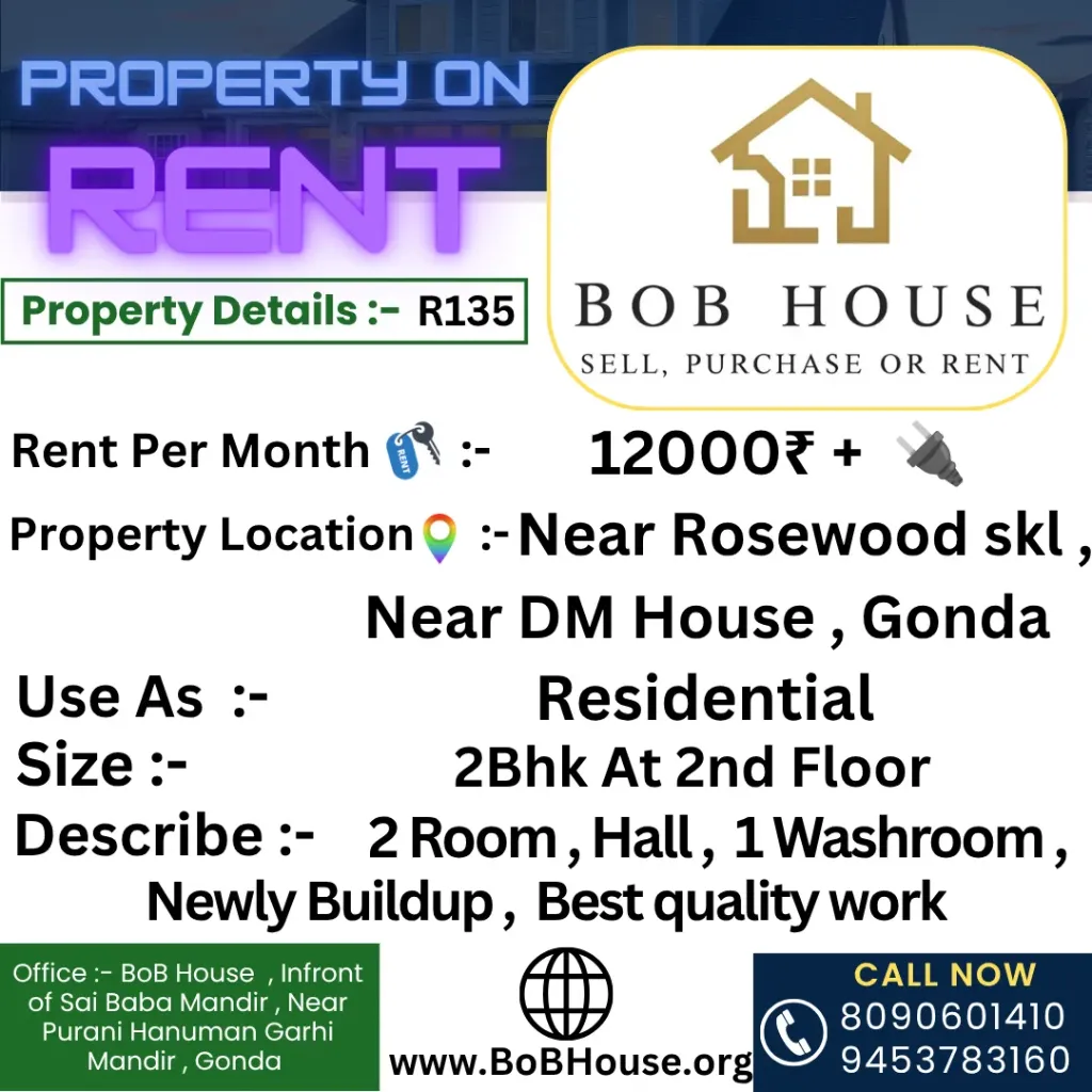 R135 , 2Bhk On Rent , Near Rosewood Inter College, Gonda