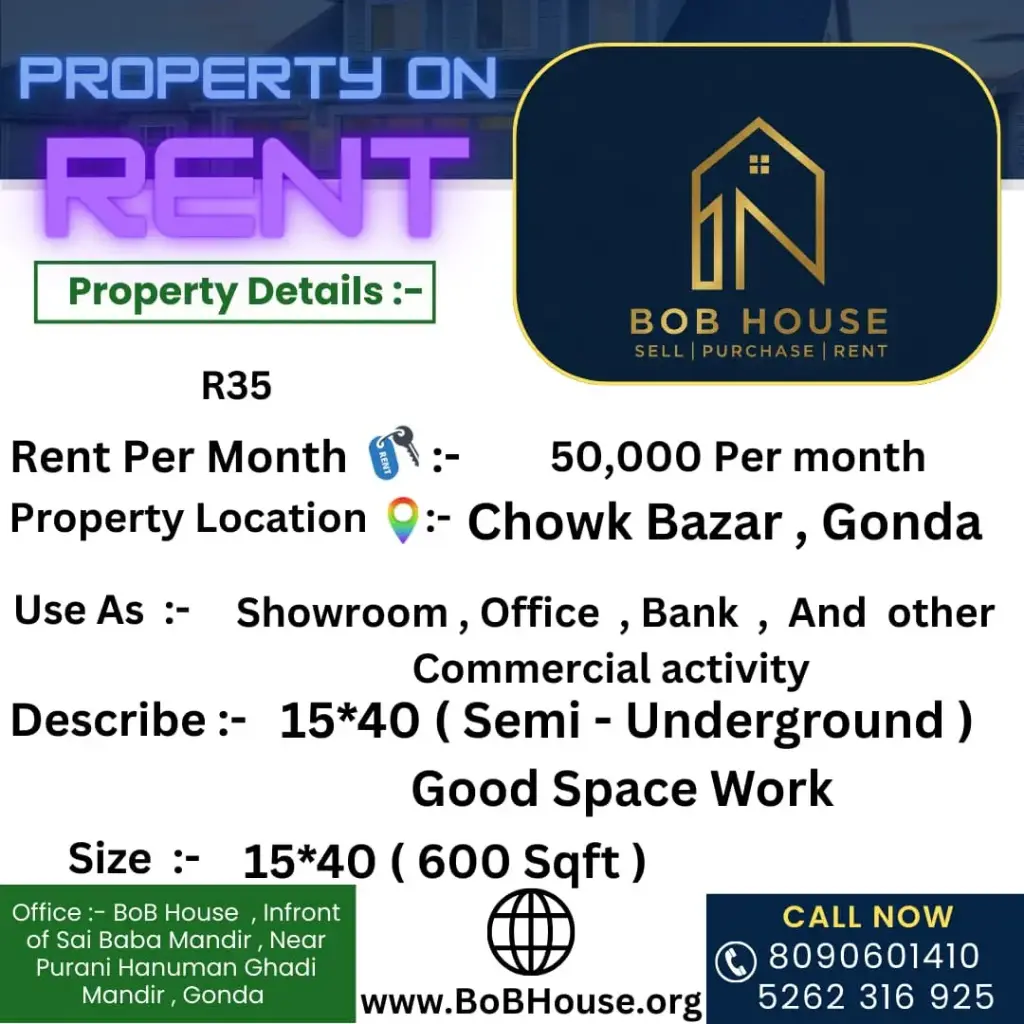 600 COMMERCIAL AREA ON RENT IN CHOWK BAZAR , GONDA