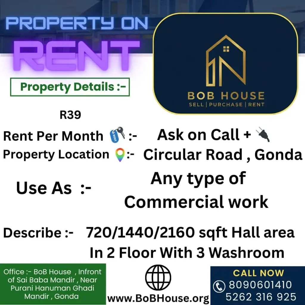 720/1440/2160 SQFT COMMERCIAL AREA ON RENT , NEAR FATIMA SCHOOL , CIRCULAR ROAD , GONDA