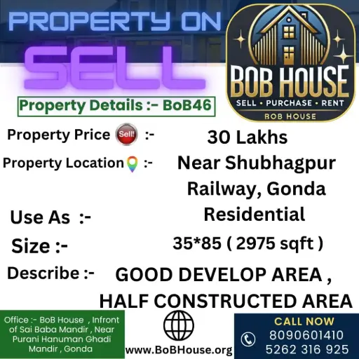 2975 SQFT PLOT ON SELL , NEAR SHUBHAGPUR RAILWAY STATION , GONDA