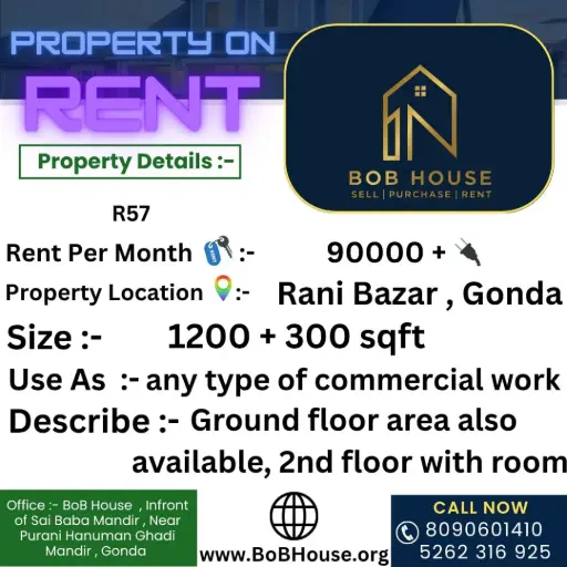 R57 , 1200 SQFT AREA ON RENT , RANI BAZAR , GONDA