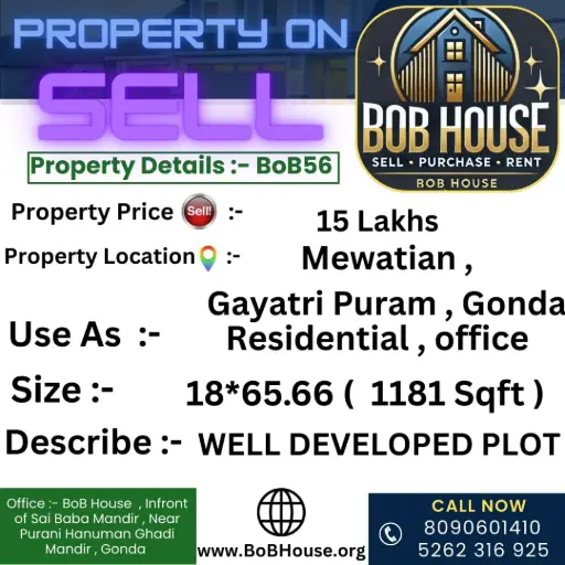 BoB56 , 1181 SQFT PROPERTY ON SELL , IN MEWATIAN/GAYATRIPURAM , GONDA