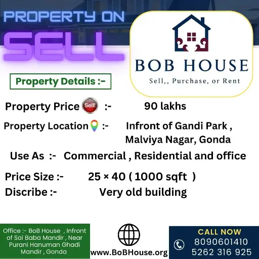 1000 SQFT COMMERCIAL PROPERTY ON SELL , INFRONT OF GANDI PARK , MALVIYA NAGAR , GONDA