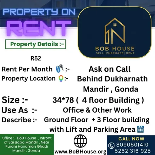 11000 SQFT ( 4 FLOOR BUILDING ) ON RENT , BEHIND DHUKHARANATH MANDIR , GONDA